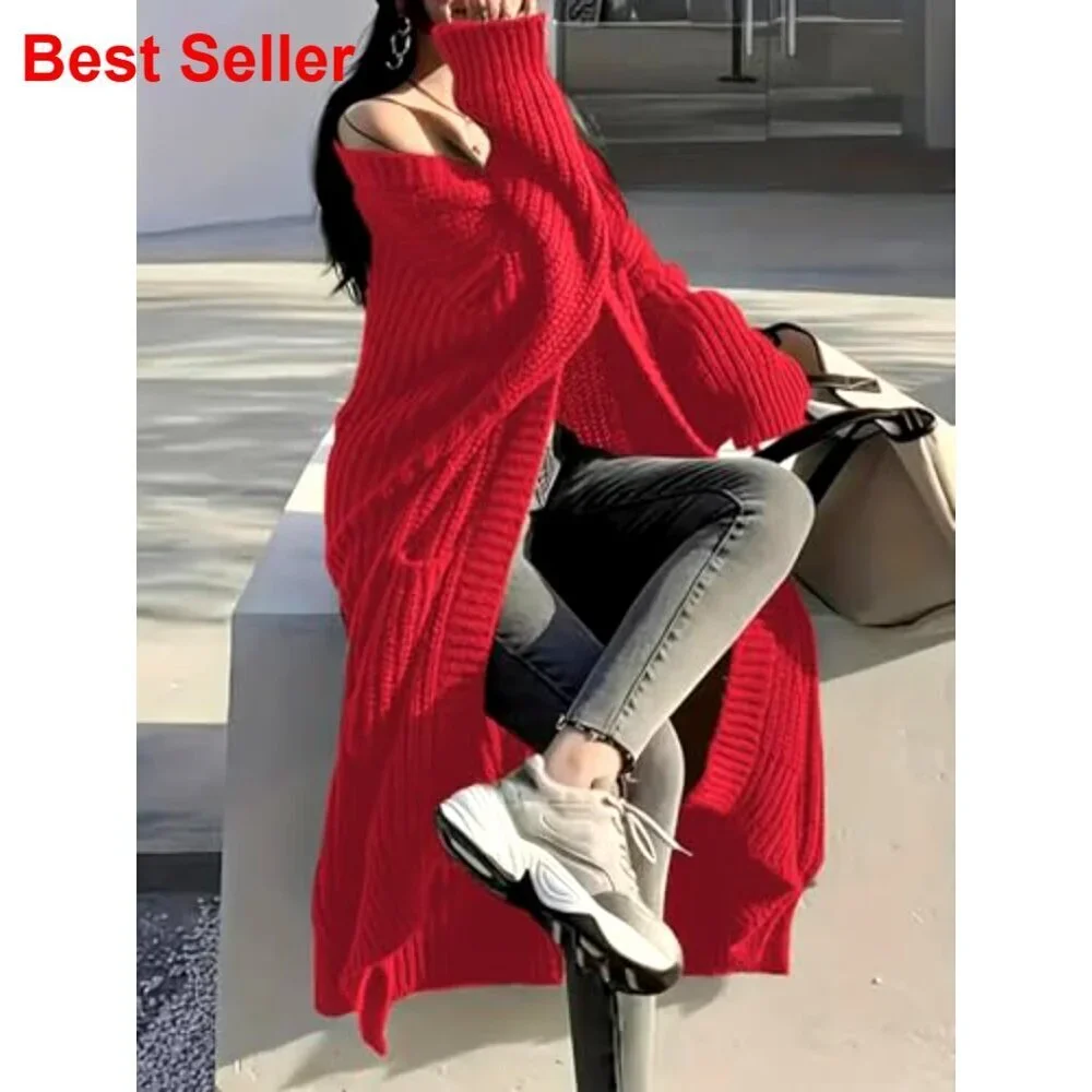 Oversized Long Cardigan Sweater with Pockets, Chunky Cable Knit, Open Front